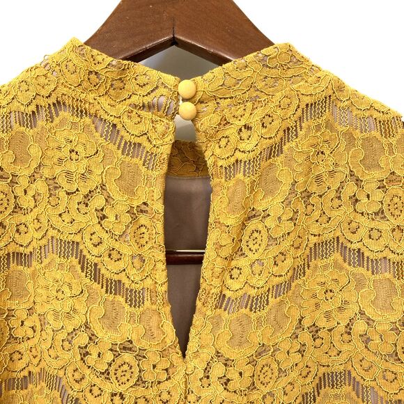 Love Fire Women's Lace Floral Sleeveless Blouse M Mustard Yellow Boho Feminine - Picture 9 of 11